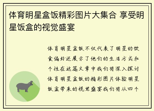 体育明星盒饭精彩图片大集合 享受明星饭盒的视觉盛宴