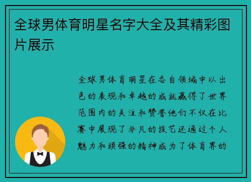 全球男体育明星名字大全及其精彩图片展示